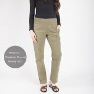 Emme Everyday Transitional Maternity Smocked Linen Pant - Olive - 2X - NWT